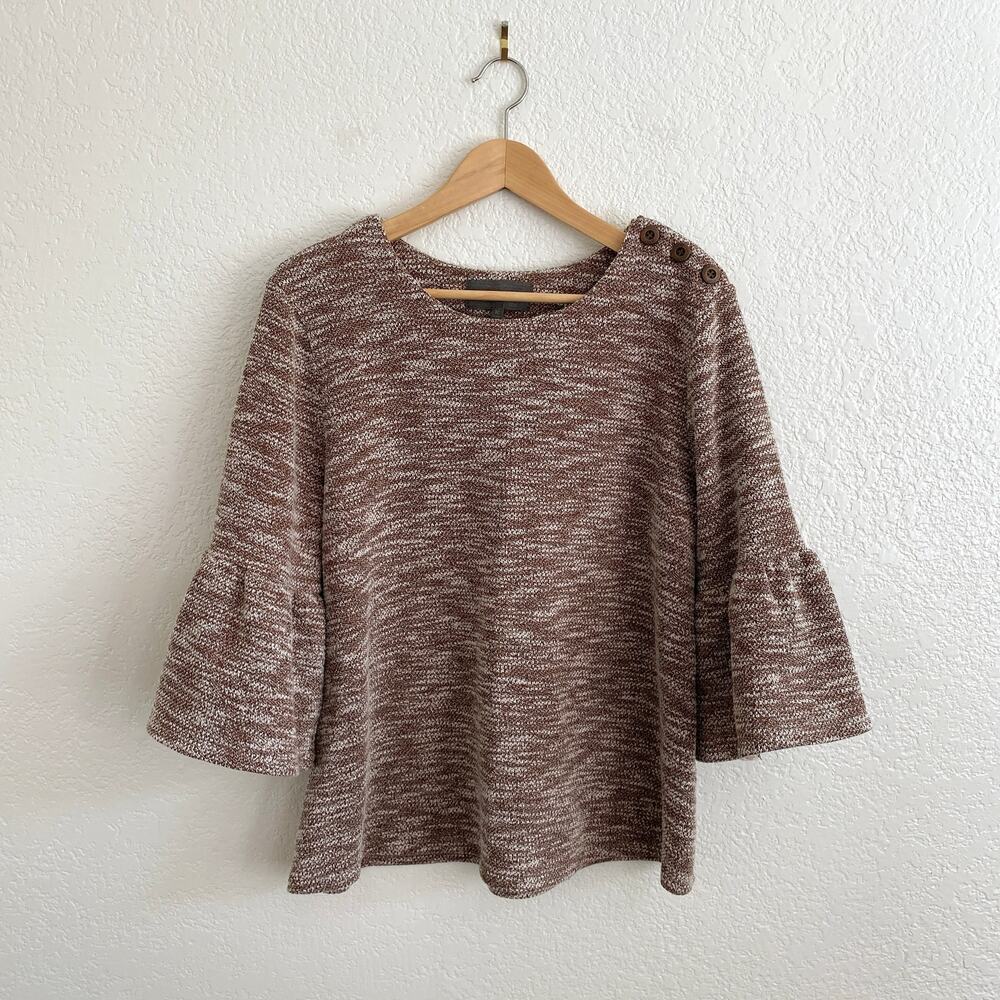 Anthropologie Sunday in Brooklyn Textured Knit Top Flare Sleeve Sweater Brown XL